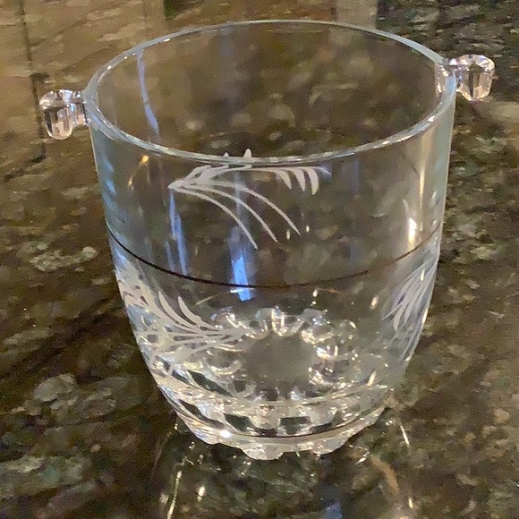 Vintage Ice Bucket Gold Trim Etched Clear Glass - Picture 2 of 4